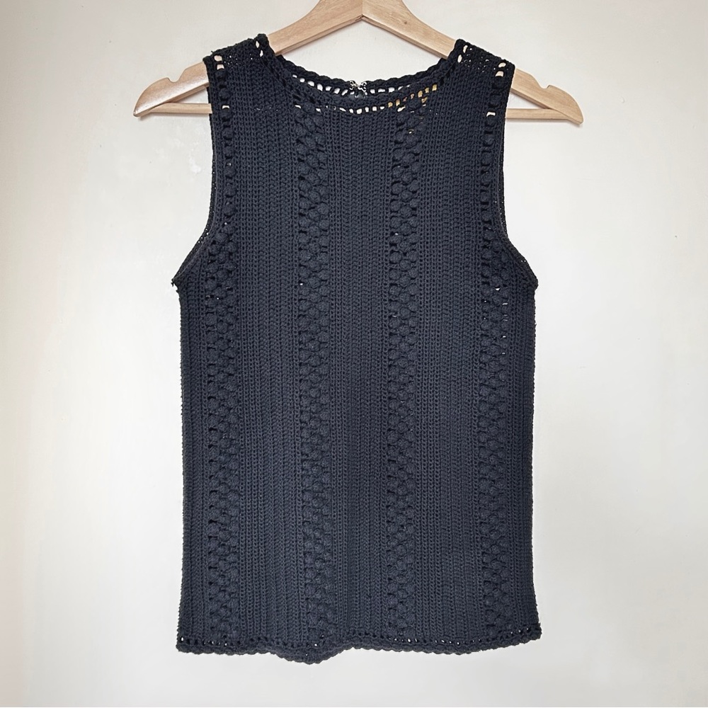 Catherine Malandrino Sleeveless Open-Knit Top, Black